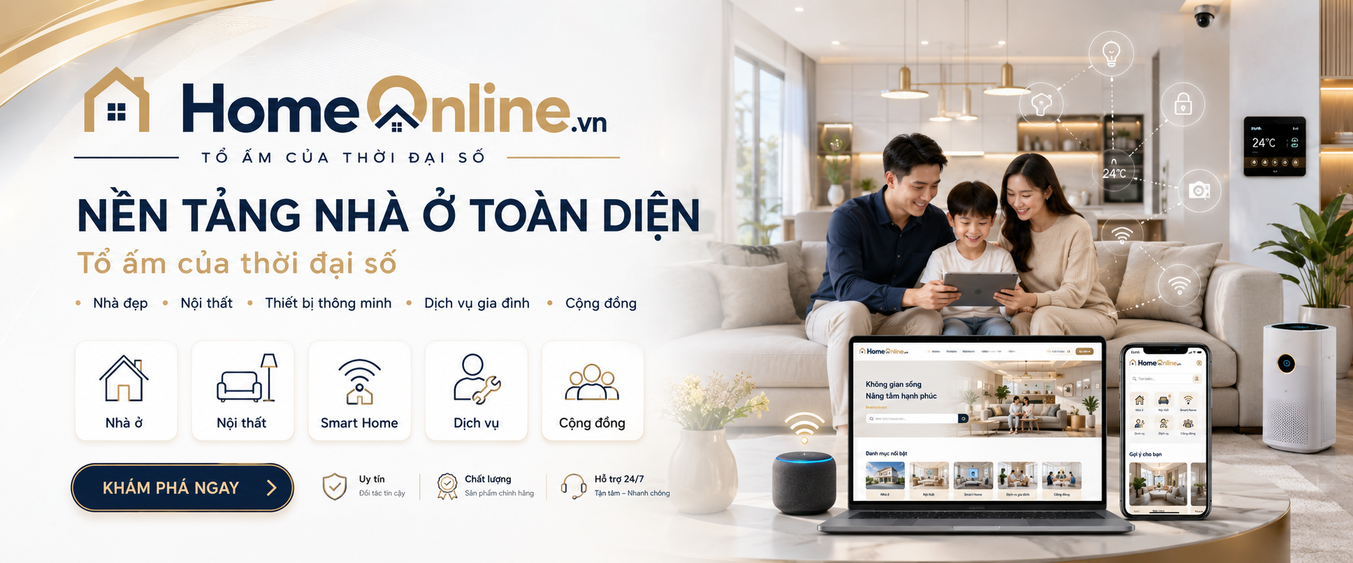 Không gian gia đình hiện đại, sáng và ấm cúng