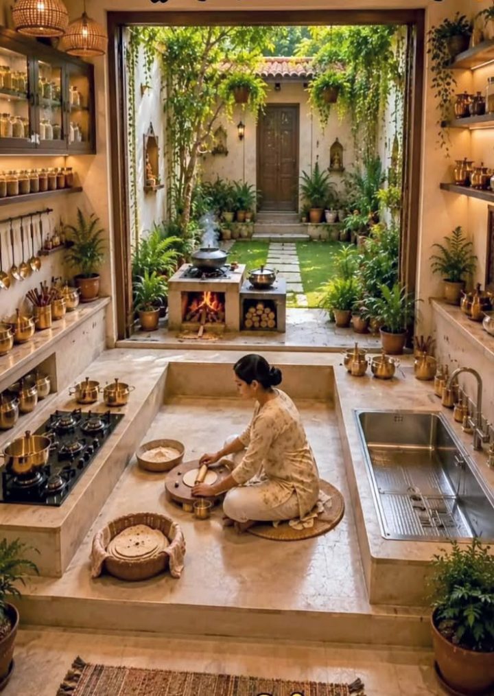 Góc uống trà ngồi sàn kiểu Nhật hướng ra sân trong