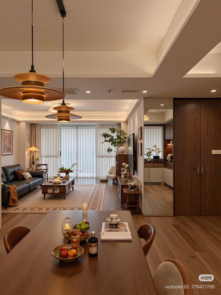 Phòng bếp mở liền phòng khách trong căn hộ hiện đại