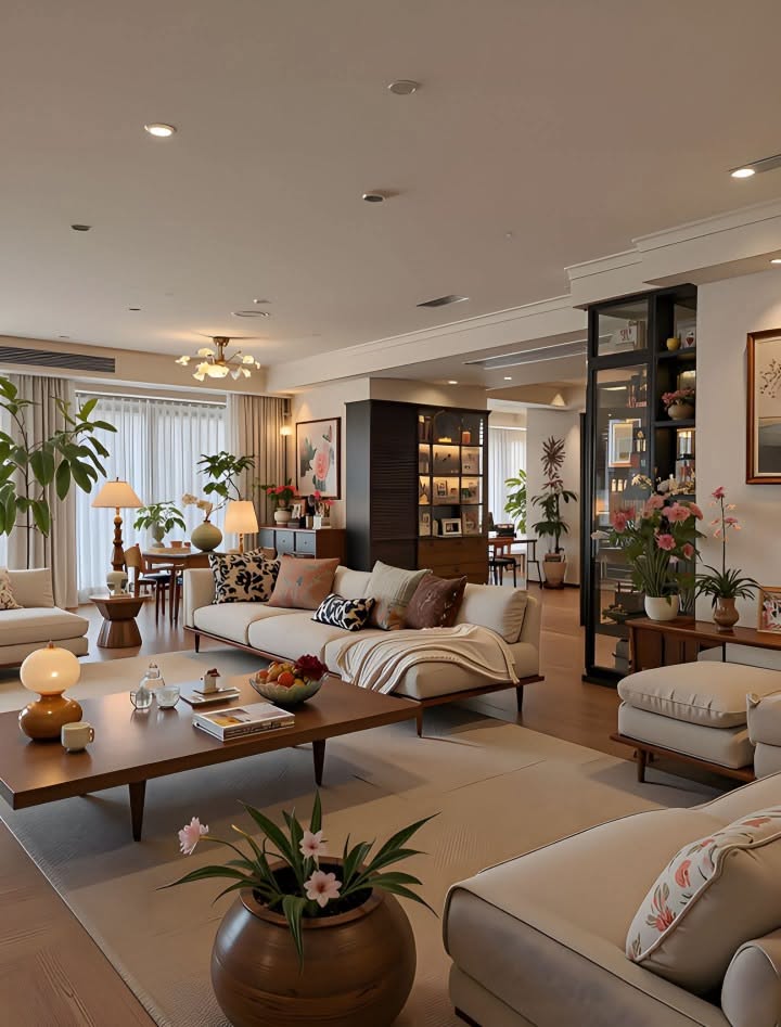 Phòng khách hiện đại với nhiều bộ sofa đối diện